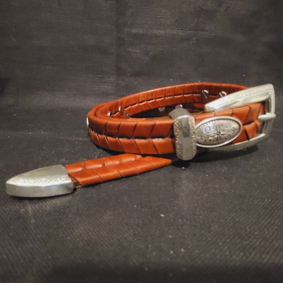 Brighton Leather Embossed Alligator Vintage Metal Buckle Belt Woman Medium - Picture 10 of 10